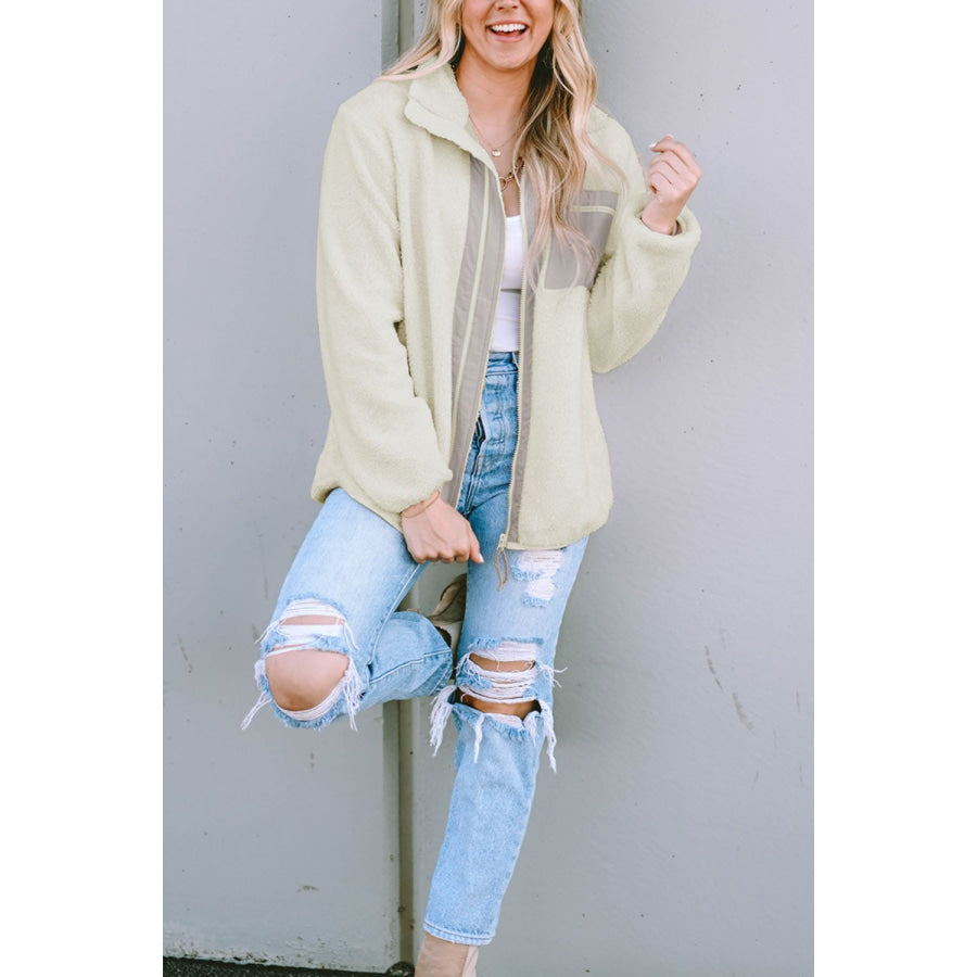 Chest Pocket Zip Up Fleece Jacket Apparel and Accessories