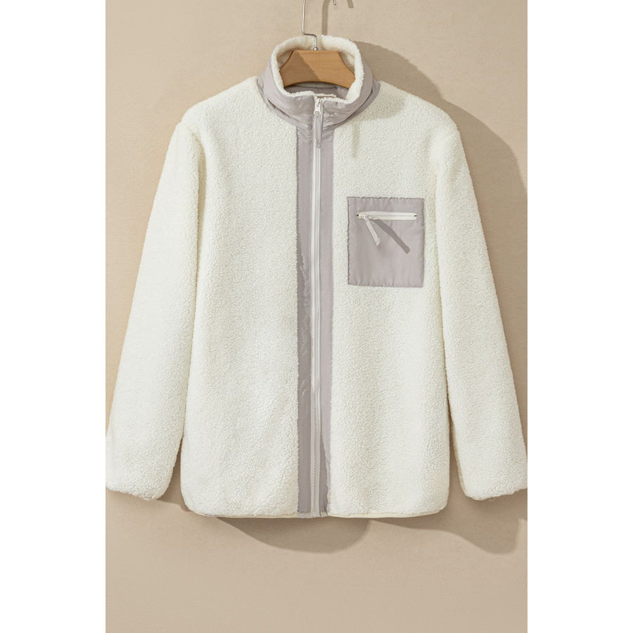 Chest Pocket Zip Up Fleece Jacket Apparel and Accessories