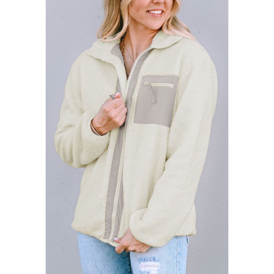 Chest Pocket Zip Up Fleece Jacket Apparel and Accessories