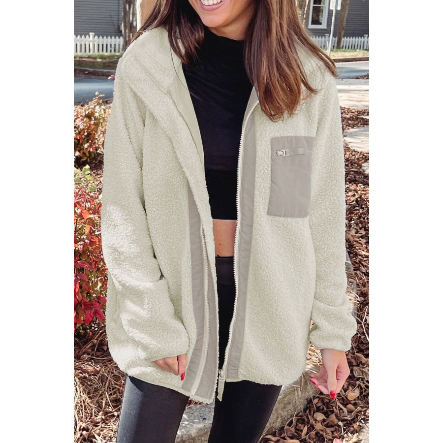 Chest Pocket Zip Up Fleece Jacket Apparel and Accessories