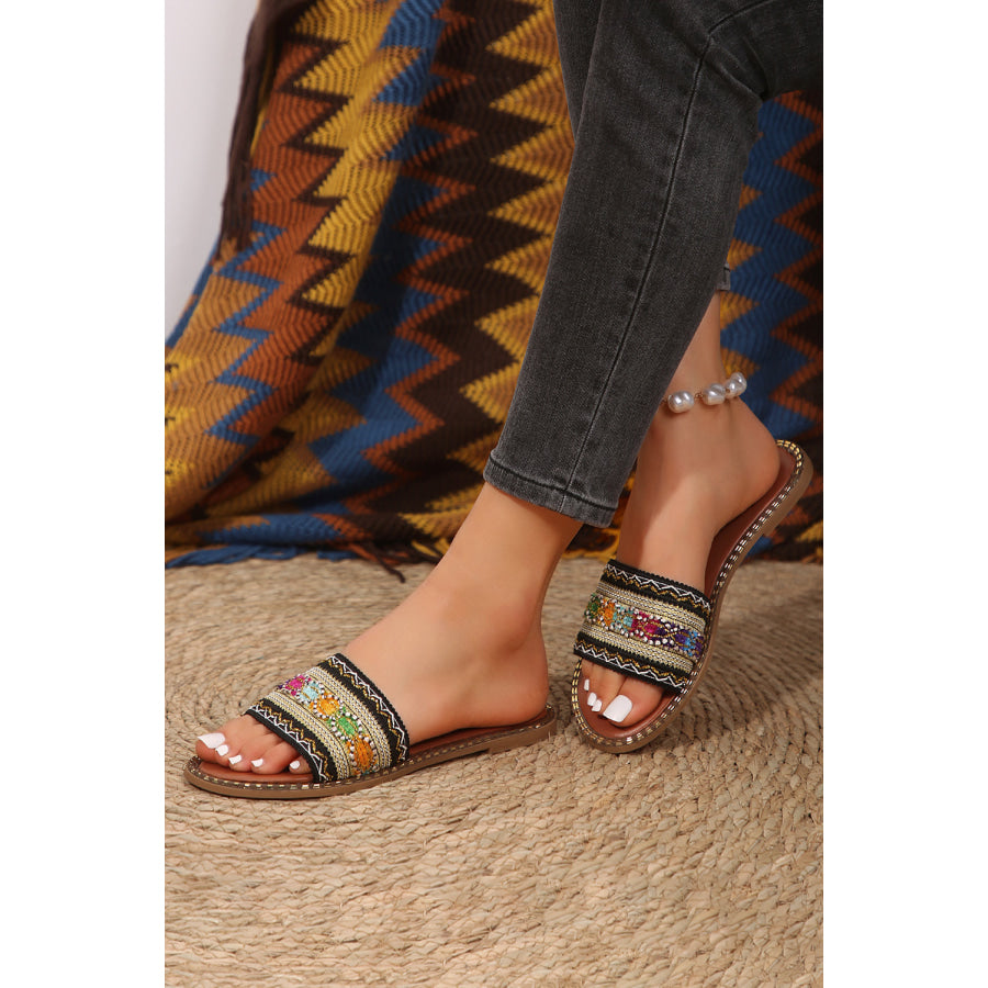 Chestnut Bohemian Pattern Crochet Faux Leather Beach Slippers Shoes & Bags/Slippers