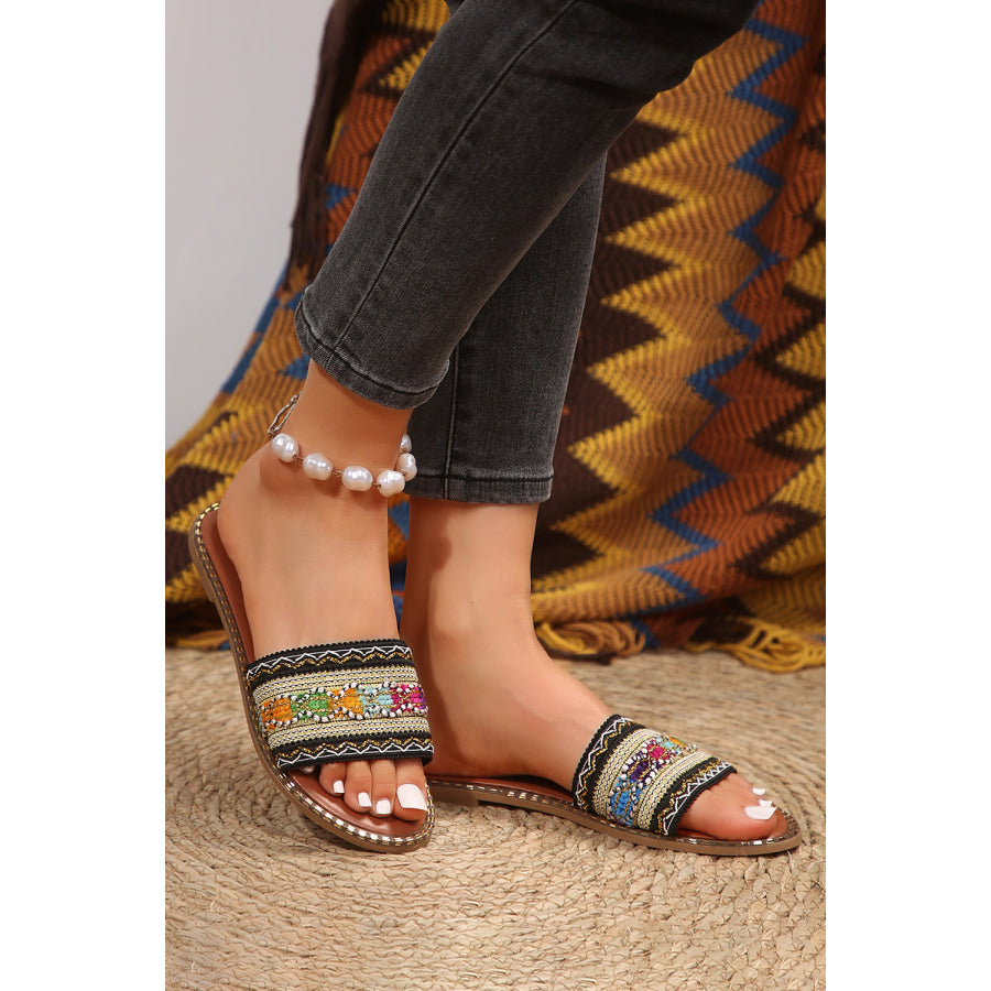 Chestnut Bohemian Pattern Crochet Faux Leather Beach Slippers Shoes & Bags/Slippers