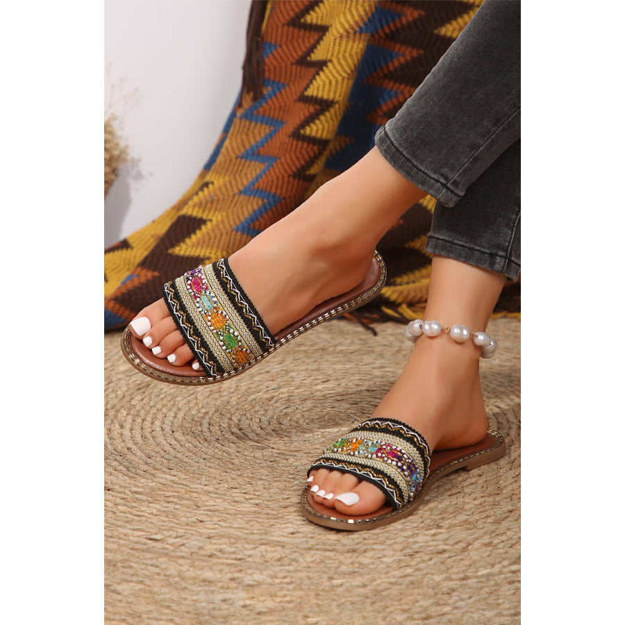 Chestnut Bohemian Pattern Crochet Faux Leather Beach Slippers Shoes & Bags/Slippers