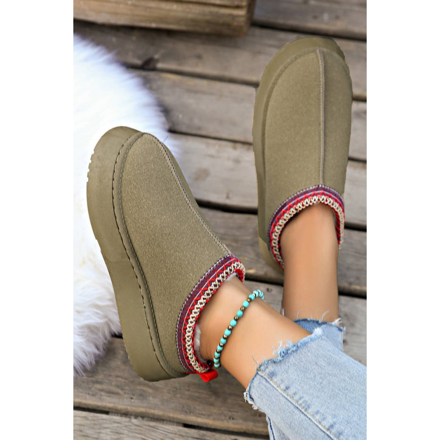 Chestnut Contrast Print Suede Plush Lined Snow Boots Shoes & Bags/Boots