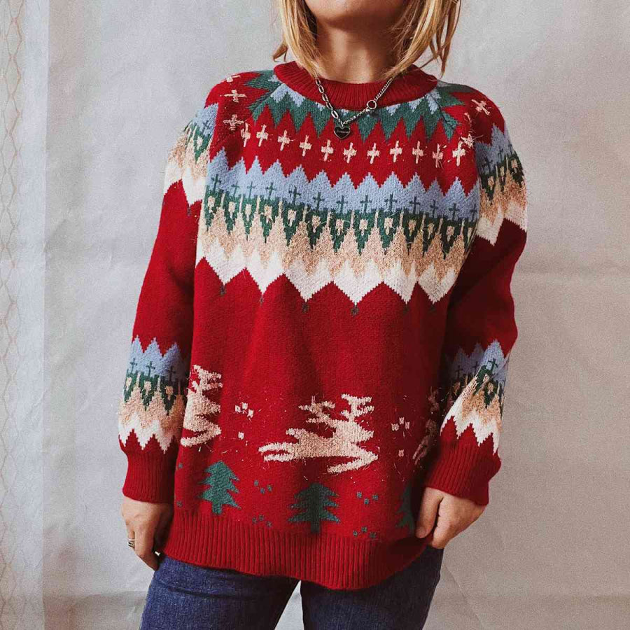 Christmas Element Long Sleeve Sweater Red / S
