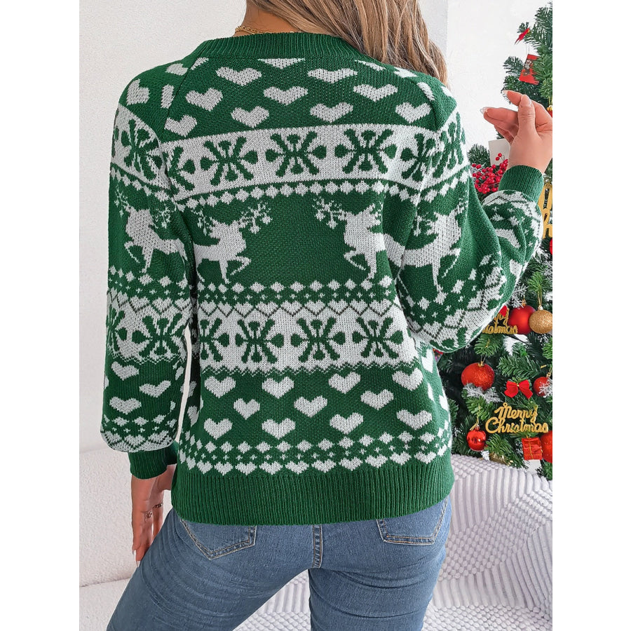Christmas Element Round Neck Long Sleeve Sweater Apparel and Accessories