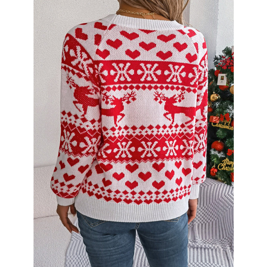 Christmas Element Round Neck Long Sleeve Sweater Apparel and Accessories