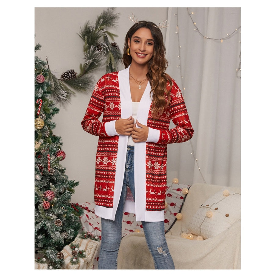 Christmas Open Front Cardigan Brick Red / S