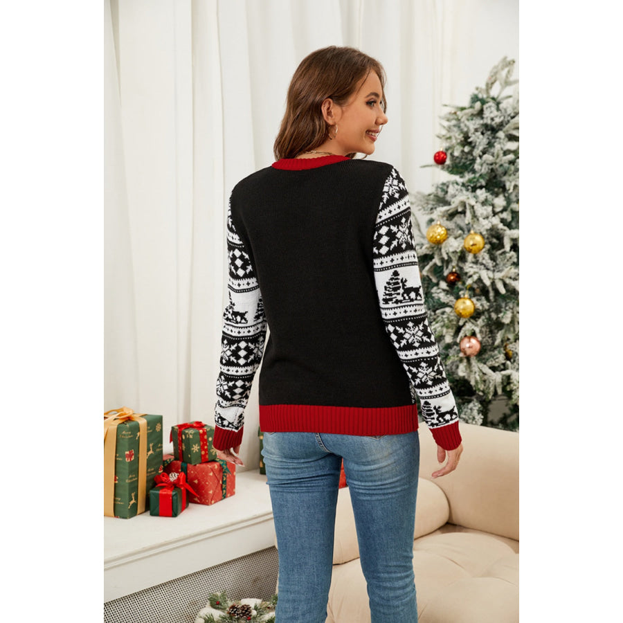Christmas Pattern Round Neck Long Sleeve Sweater Apparel and Accessories