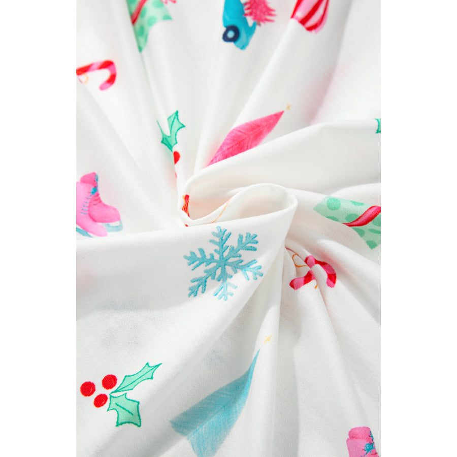 Christmas Printed Collared Neck Top and Pants Lounge Set Apparel and Accessories