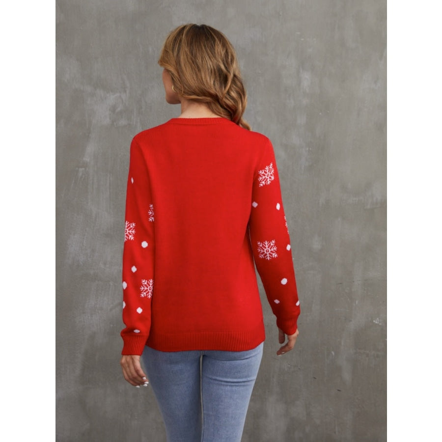 Christmas Theme Round Neck Sweater Red / S