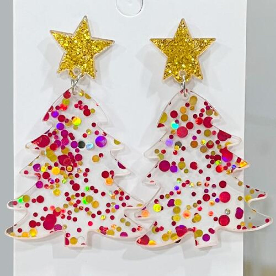 Christmas Tree Acrylic Dangle Earrings Deep Red / One Size