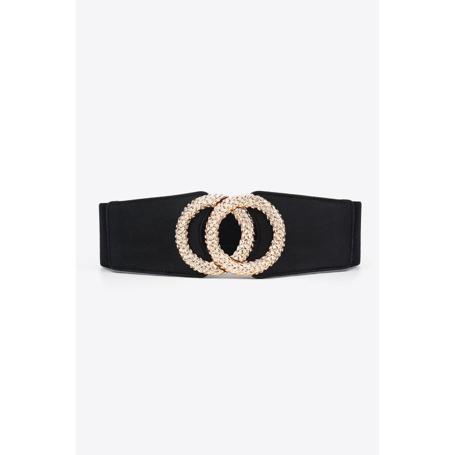 Circle Buckle Elastic Wide PU Belt Black / One Size