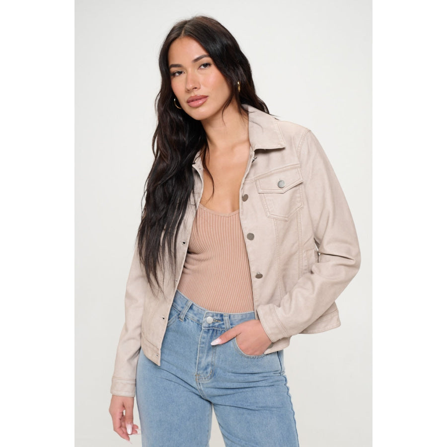 Coalition LA Button Down Cargo Vegan Leather Shacket Apparel and Accessories