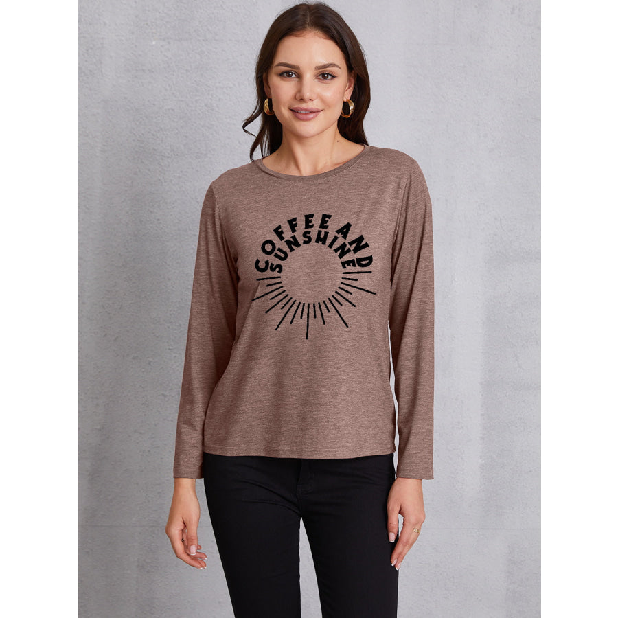 COFFEE AND SUNSHINE Round Neck Long Sleeve T - Shirt Mocha / S Apparel Accessories