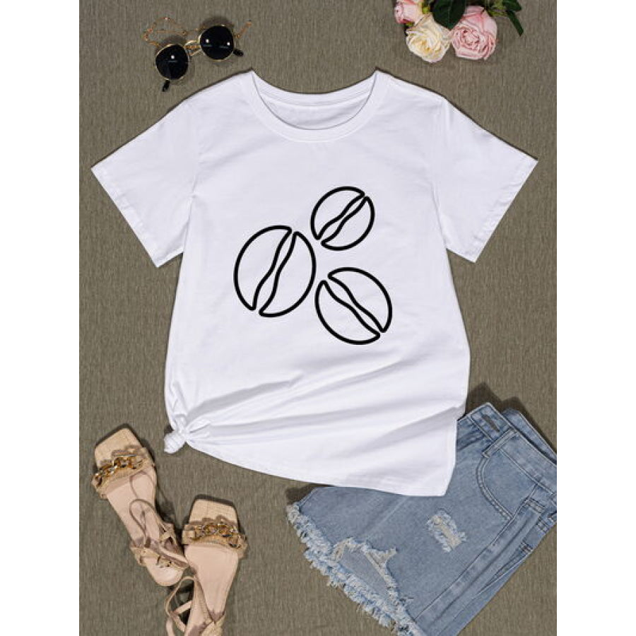 Coffee Bean Graphic Round Neck T - Shirt Apparel and Accessories