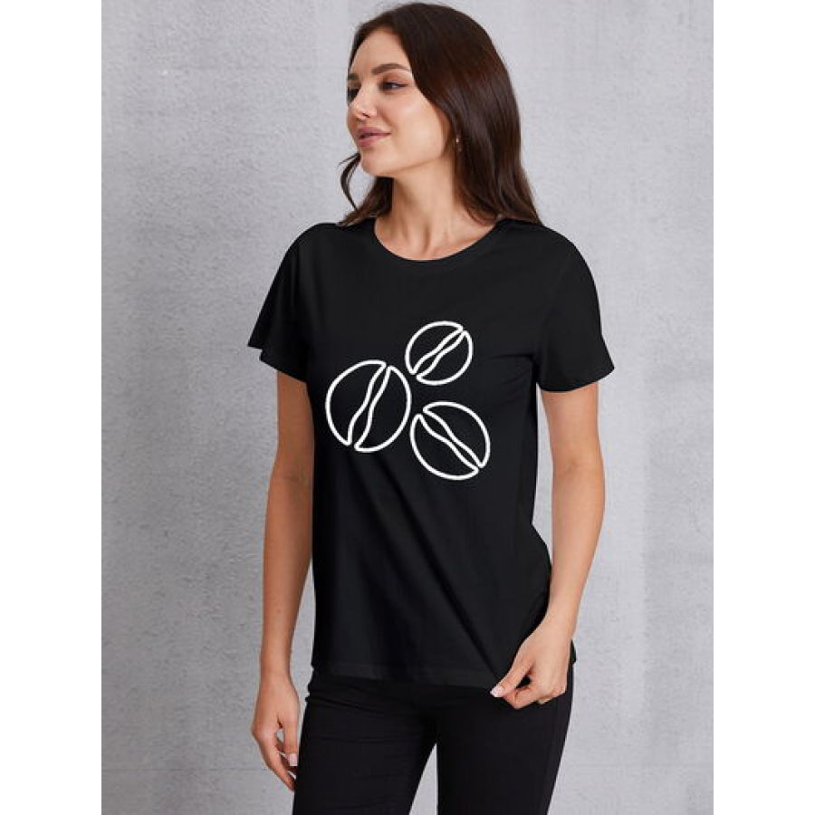 Coffee Bean Graphic Round Neck T - Shirt Black / S Apparel and Accessories