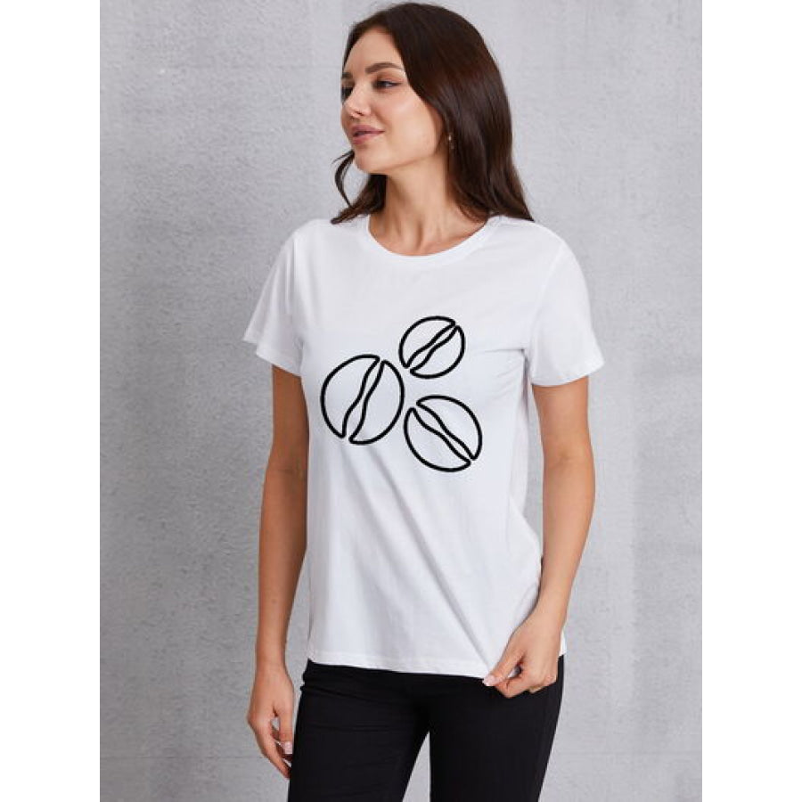 Coffee Bean Graphic Round Neck T - Shirt White / S Apparel and Accessories