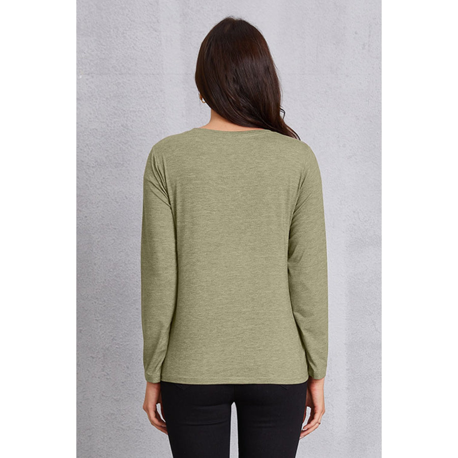 Coffee Graphic Round Neck Long Sleeve T - Shirt Sage / S Apparel and Accessories