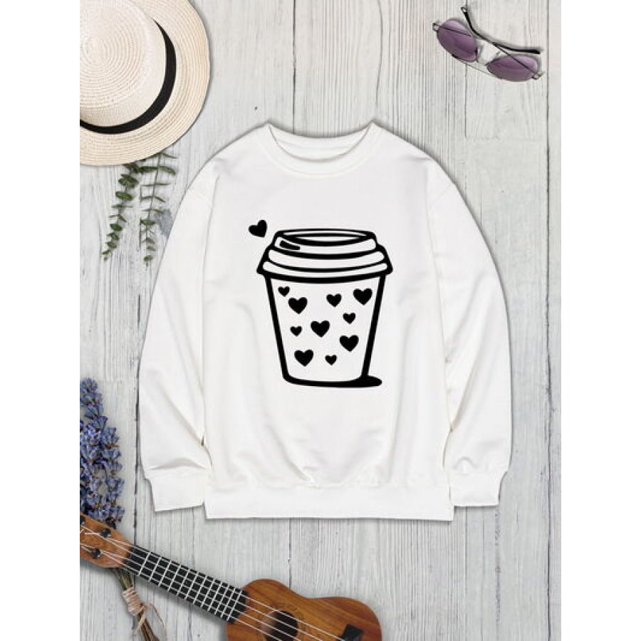 Coffee Graphic Round Neck Sweatshirt Apparel and Accessories