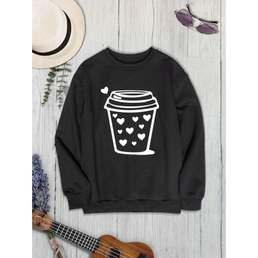Coffee Graphic Round Neck Sweatshirt Apparel and Accessories