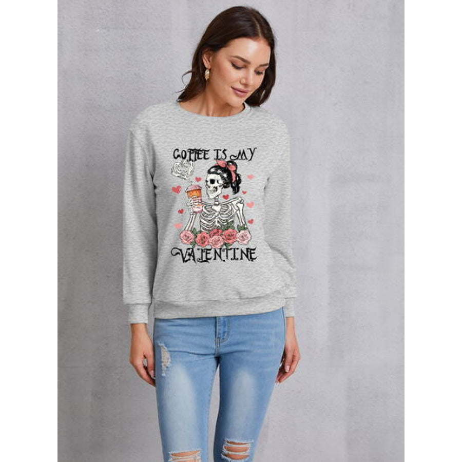 COFFEE IS MY VALENTINE Round Neck Sweatshirt Charcoal / S Apparel and Accessories