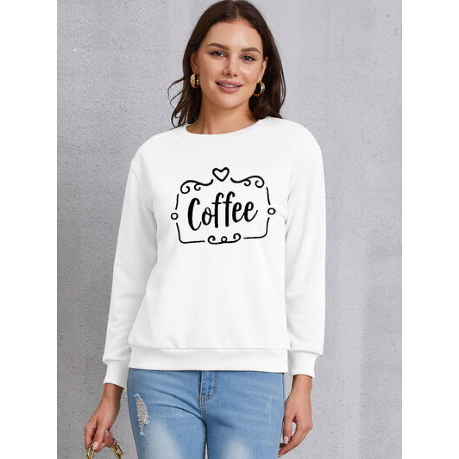 COFFEE Round Neck Dropped Shoulder Sweatshirt White / S Apparel and Accessories