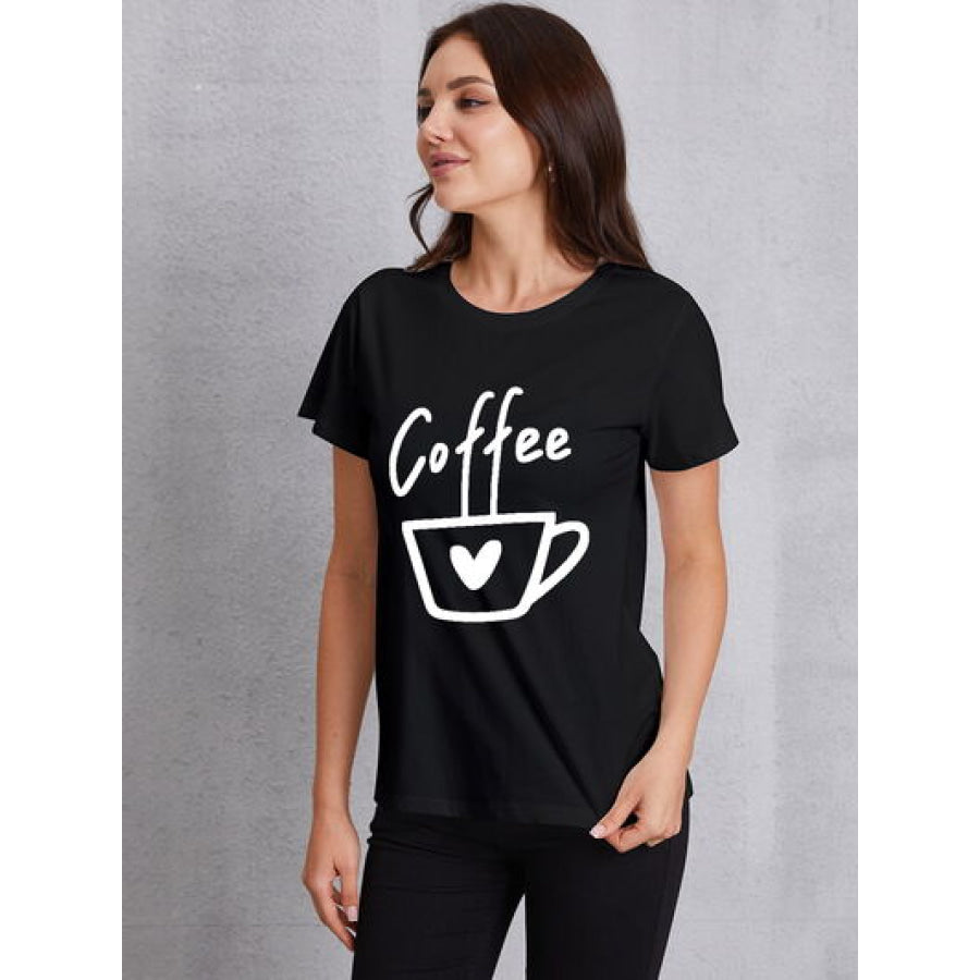 COFFEE Round Neck Short Sleeve T - Shirt Black / S Apparel and Accessories