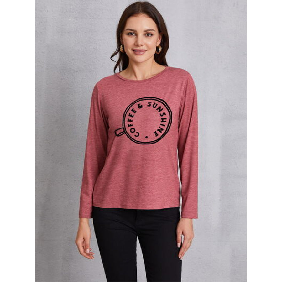 COFFEE SUNSHINE Round Neck Long Sleeve T - Shirt Light Mauve / S Apparel and Accessories