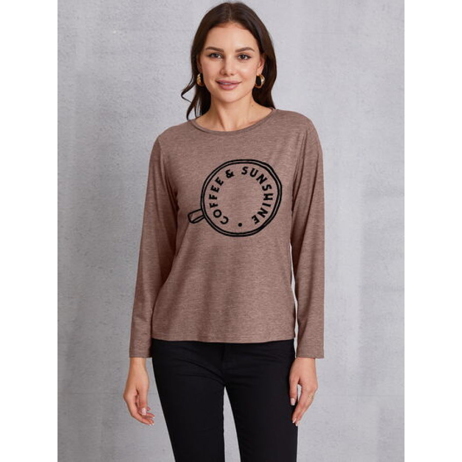 COFFEE SUNSHINE Round Neck Long Sleeve T - Shirt Mocha / S Apparel and Accessories
