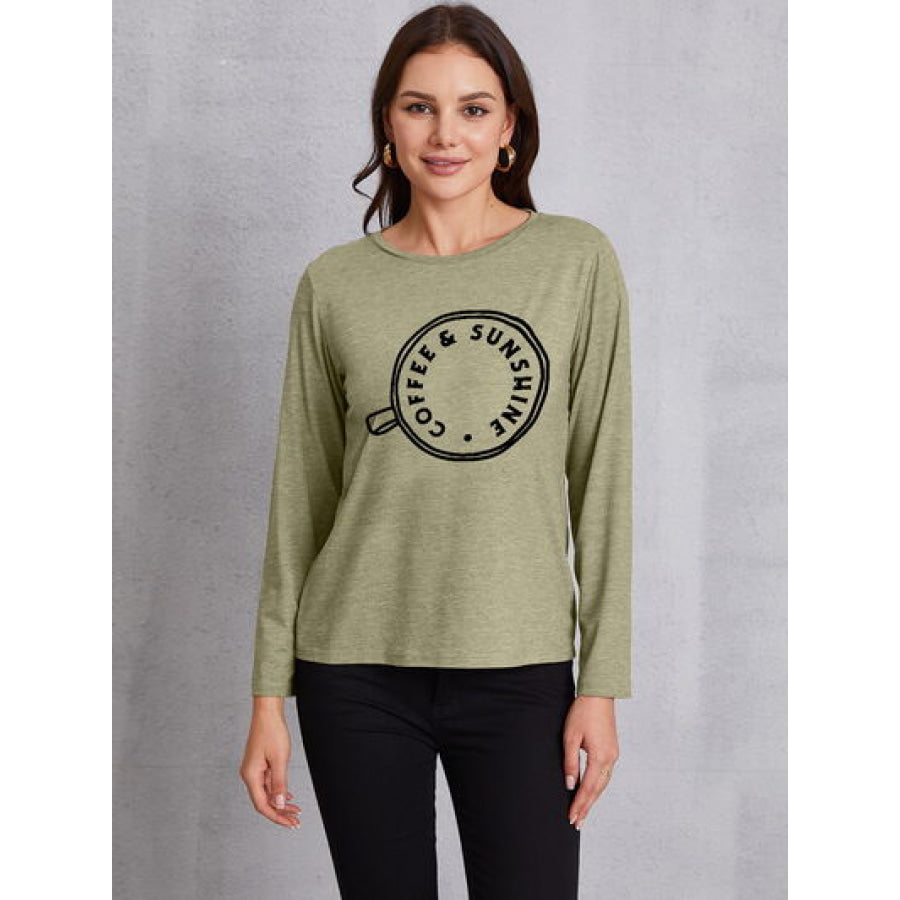COFFEE SUNSHINE Round Neck Long Sleeve T - Shirt Sage / S Apparel and Accessories