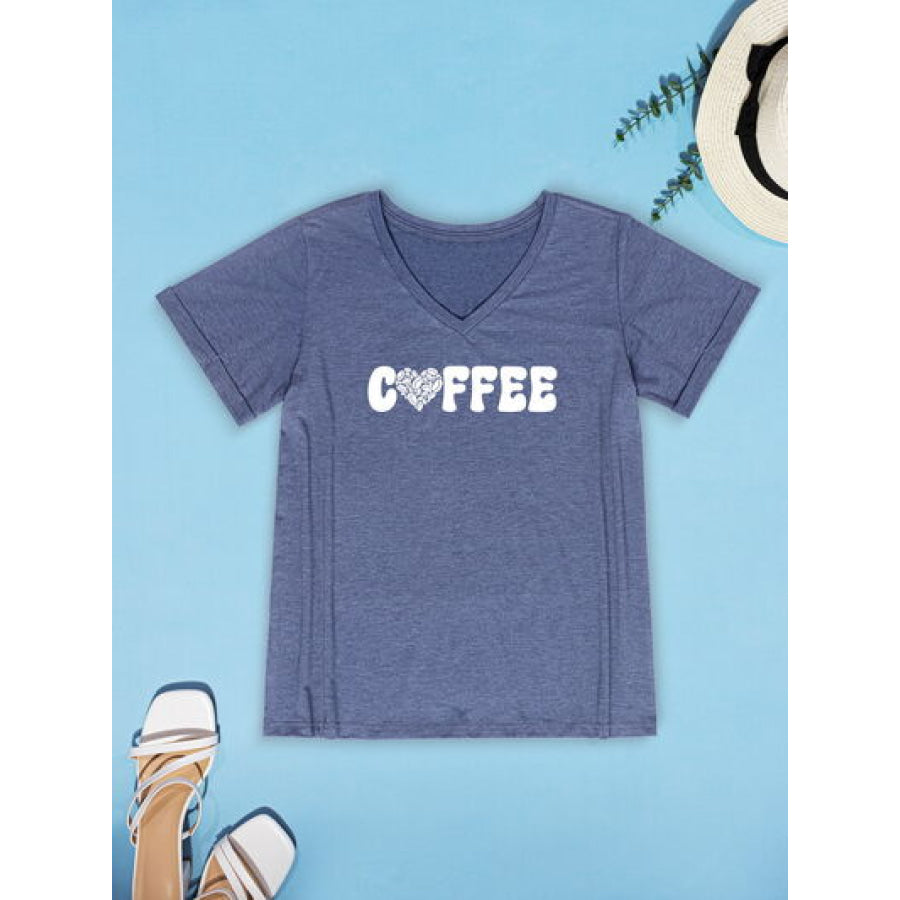 COFFEE V - Neck Short Sleeve T - Shirt Apparel and Accessories