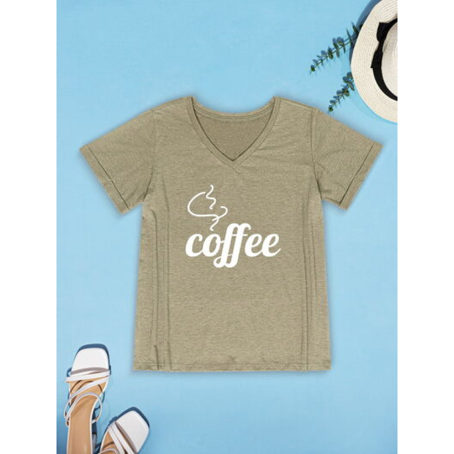 COFFEE V - Neck Short Sleeve T - Shirt Apparel and Accessories