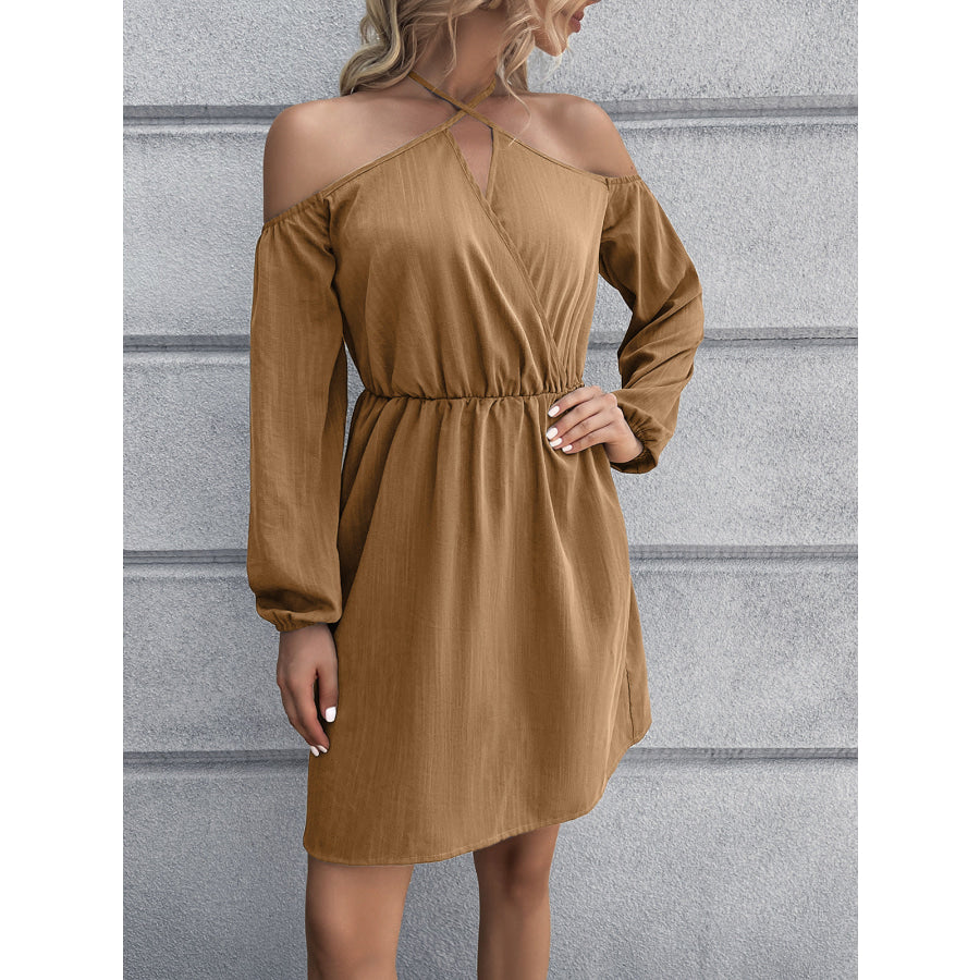 Cold-Shoulder Crisscross Mini Dress Khaki / S