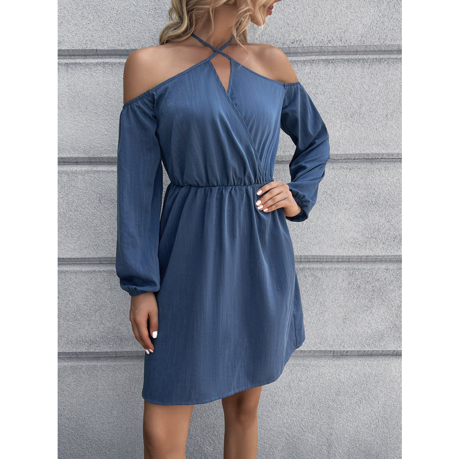 Cold-Shoulder Crisscross Mini Dress Dusty Blue / S