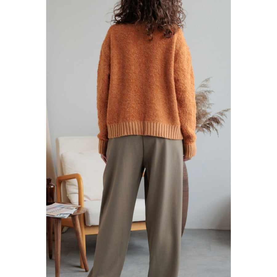 Collared Neck Button Down Long Sleeve Cardigan Tangerine / One Size Apparel and Accessories