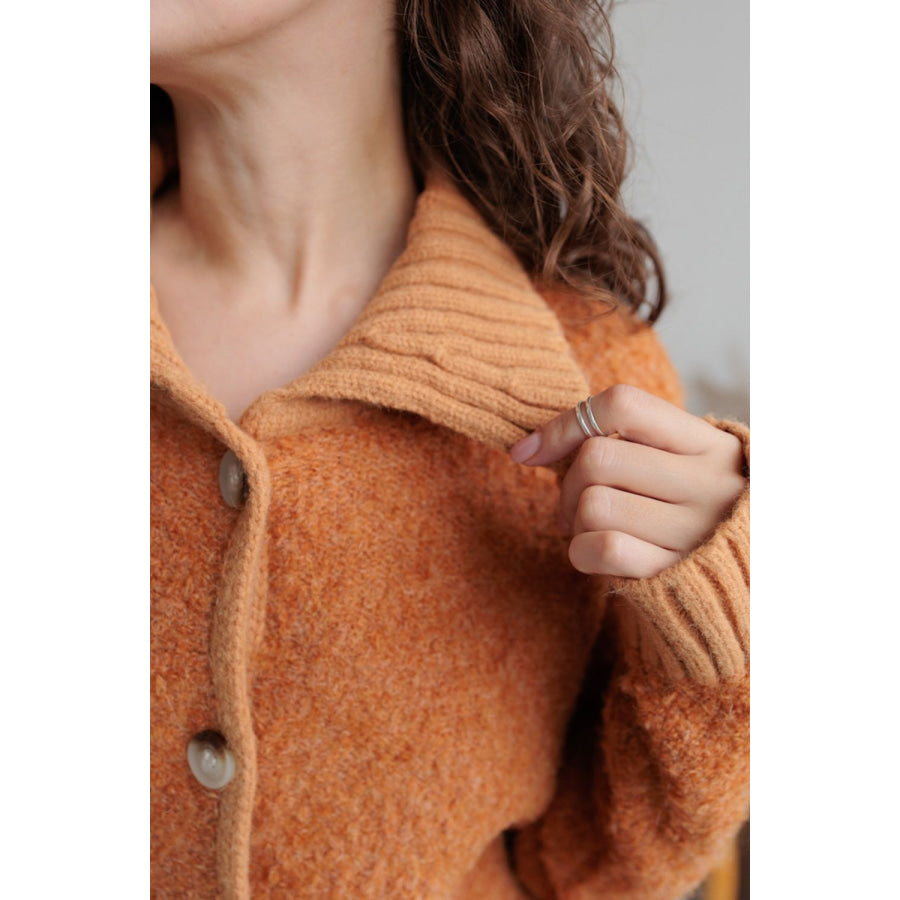 Collared Neck Button Down Long Sleeve Cardigan Tangerine / One Size Apparel and Accessories