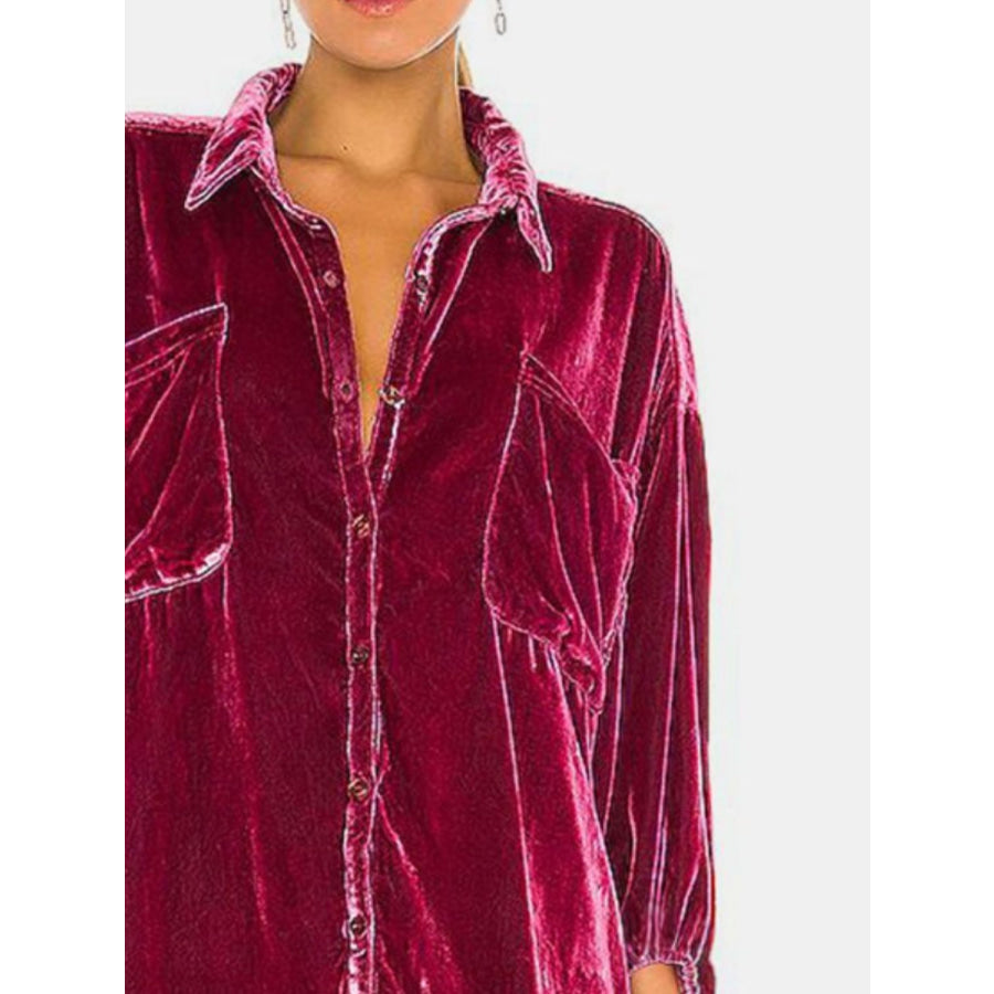 Collared Neck Button Down Long Sleeve Shirt Apparel and Accessories