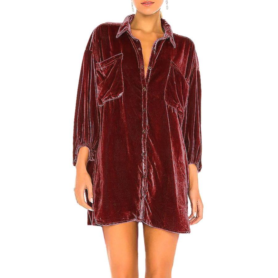 Collared Neck Button Down Long Sleeve Shirt Apparel and Accessories