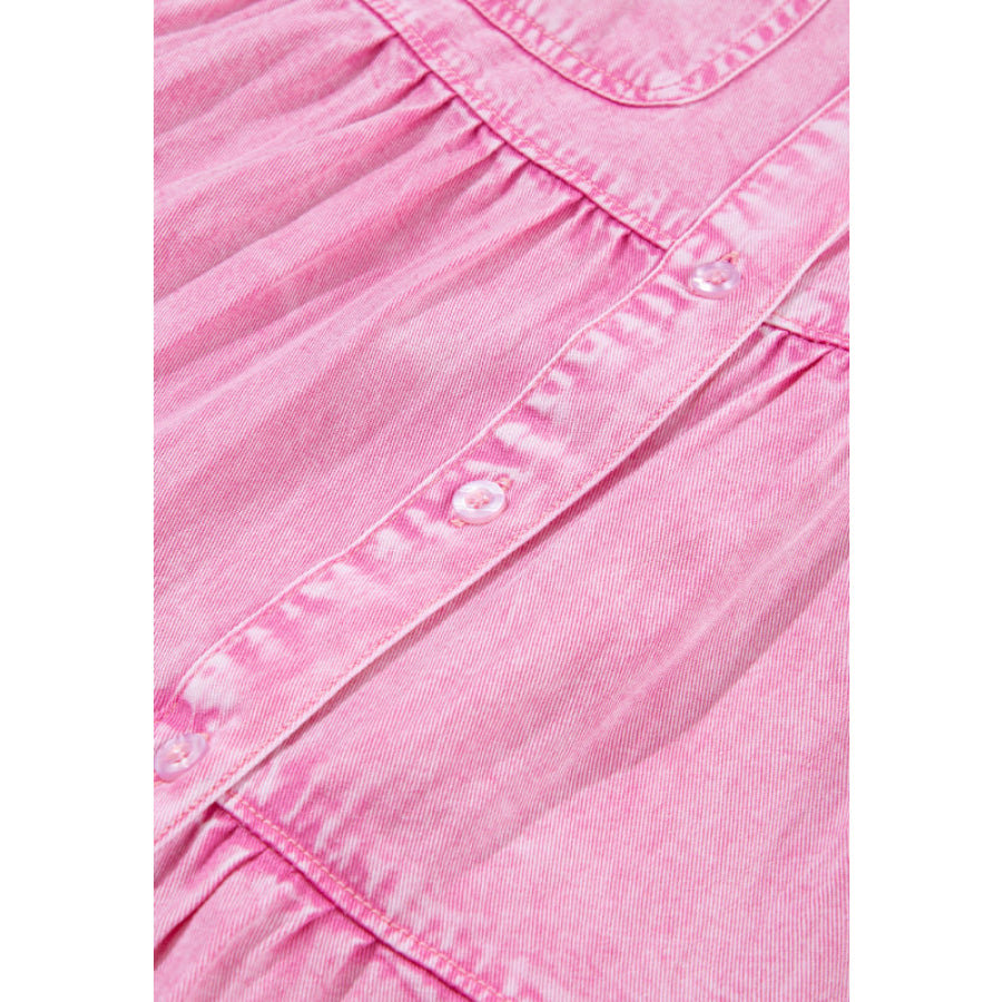 Collared Neck Button Down Mini Denim Dress Apparel and Accessories