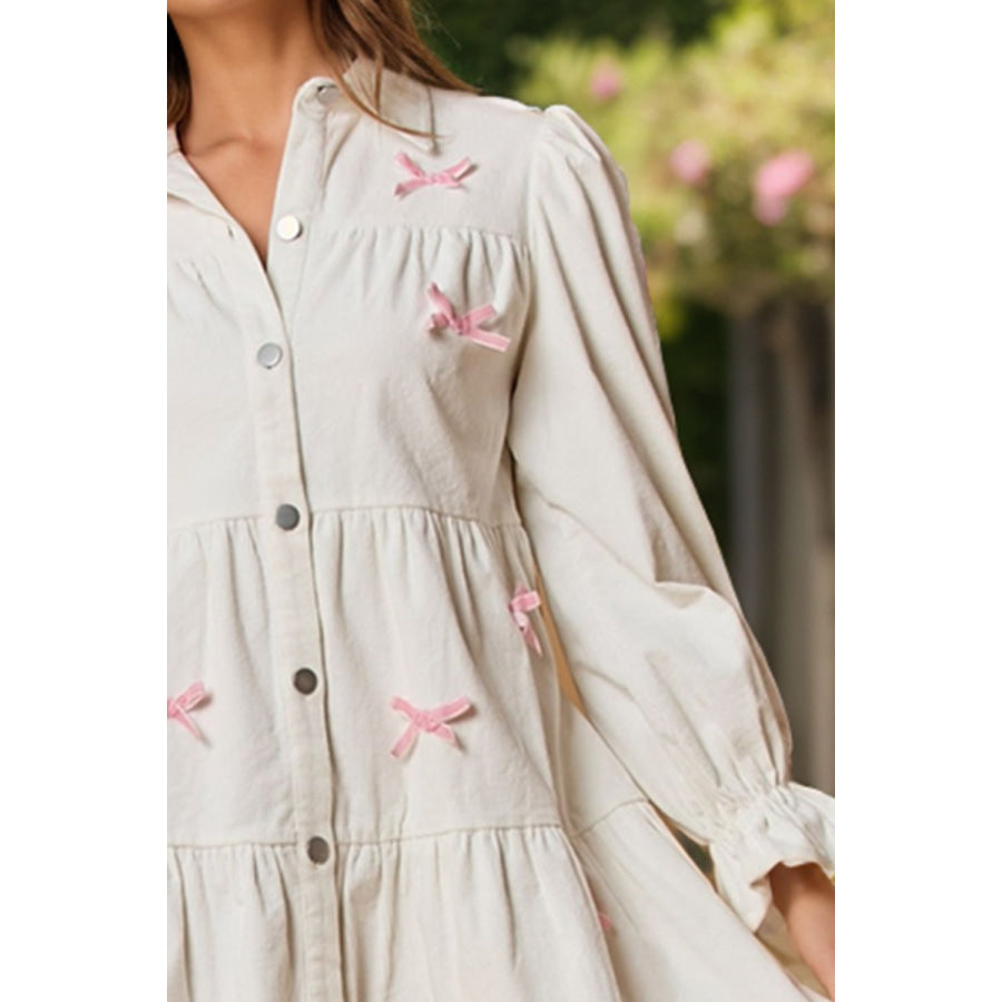 Collared Neck Flounce Sleeve Mini Dress Apparel and Accessories