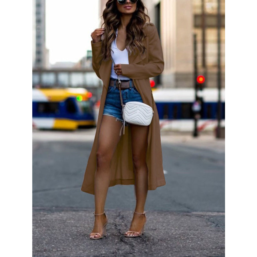 Collared Neck Long Sleeve Trench Coat Apparel and Accessories