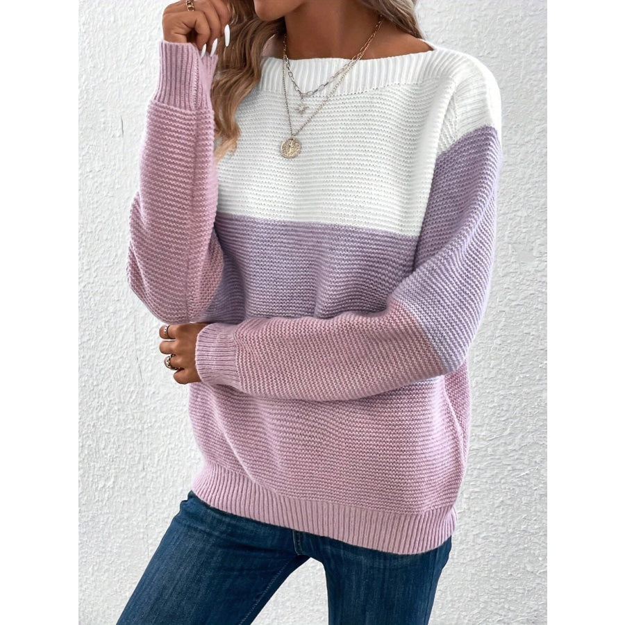 Color Block Boat Neck Sweater Apparel and Accessories