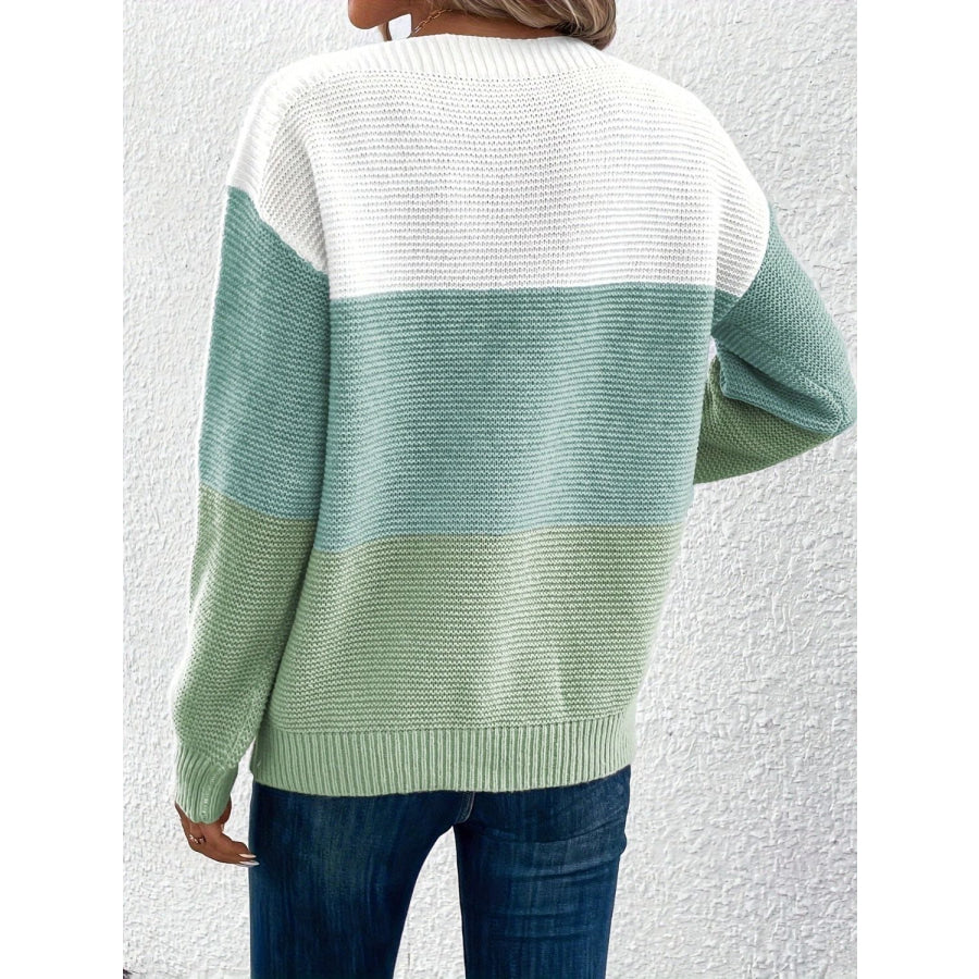 Color Block Boat Neck Sweater Apparel and Accessories