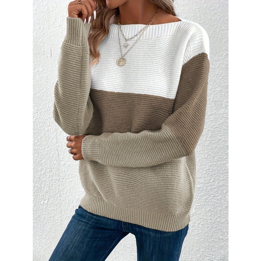 Color Block Boat Neck Sweater Apparel and Accessories