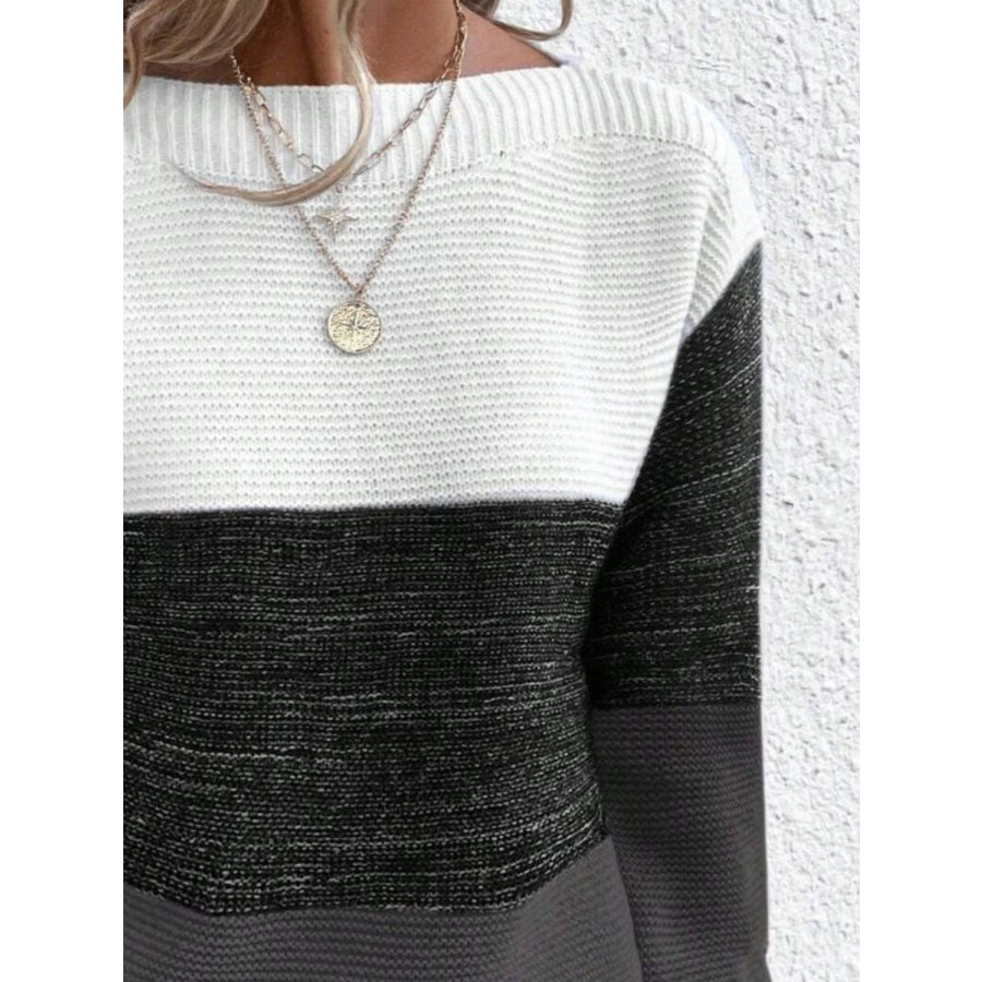 Color Block Boat Neck Sweater Apparel and Accessories