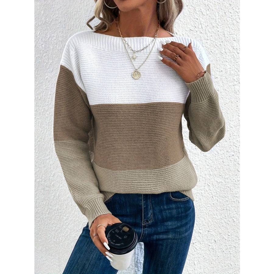 Color Block Boat Neck Sweater Apparel and Accessories