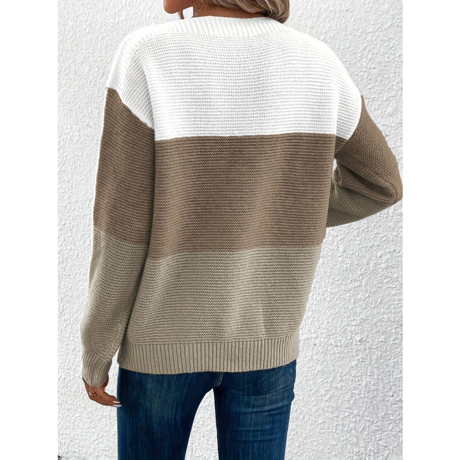 Color Block Boat Neck Sweater Apparel and Accessories