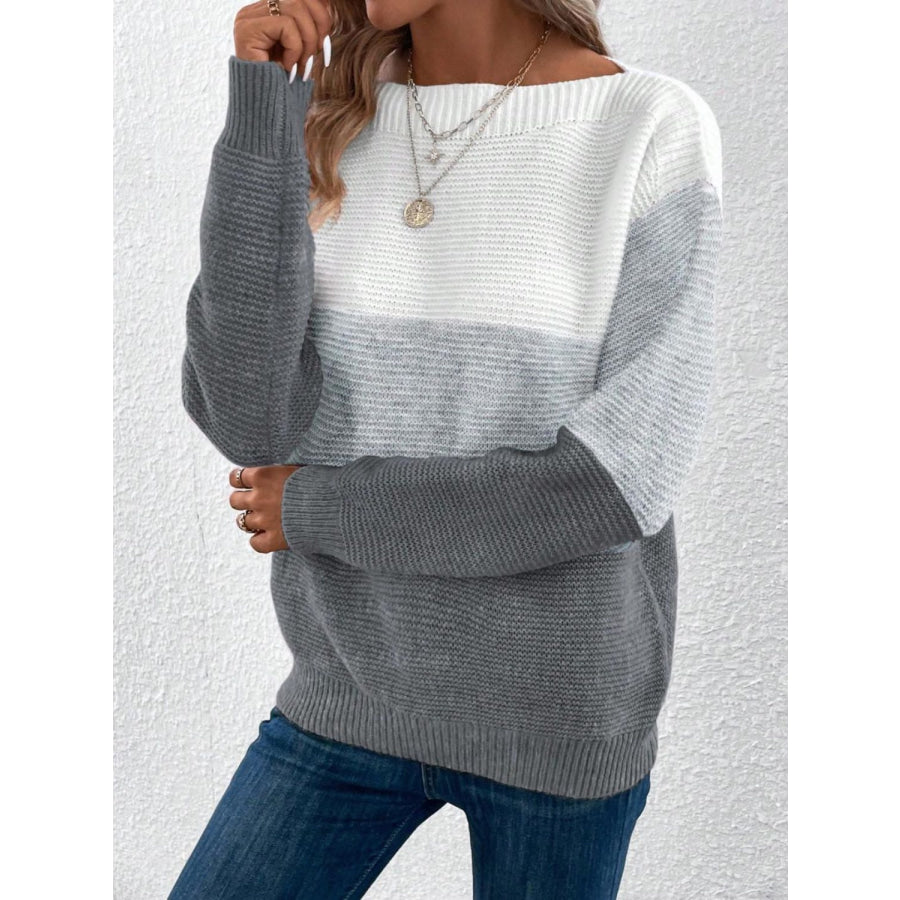 Color Block Boat Neck Sweater Apparel and Accessories