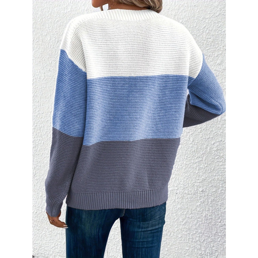 Color Block Boat Neck Sweater Apparel and Accessories